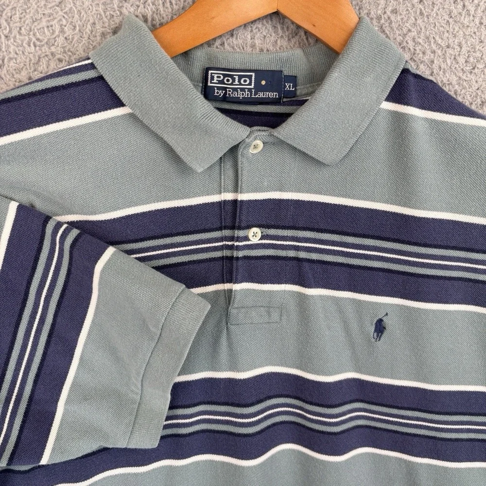 Polo Ralph‎ Lauren Classic Striped Polo Shirt Mens XL Blue Green Pony Y2K